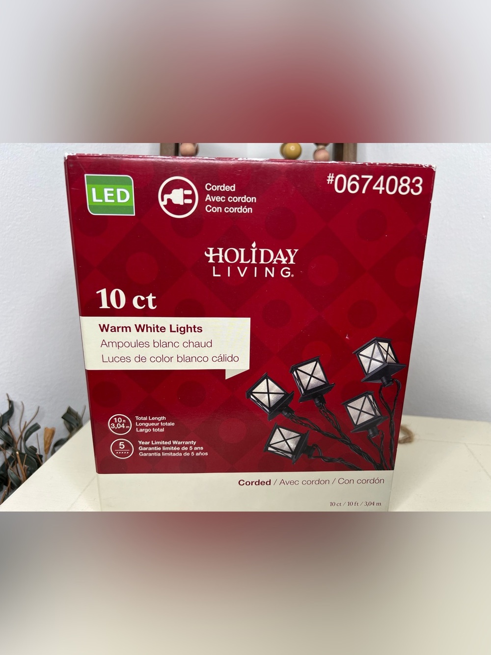 Brand New-Holiday Living Lantern 10-Count 9-ft White LED Christmas Lights